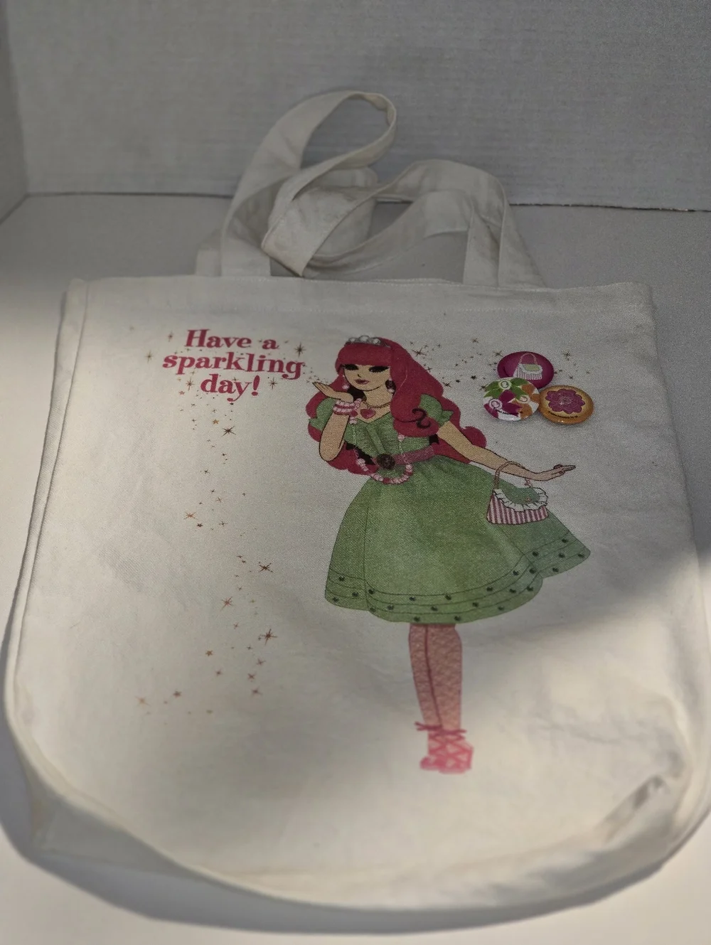 Canvas Tote Bag with Green Dress Print - Have a Sparkling Day